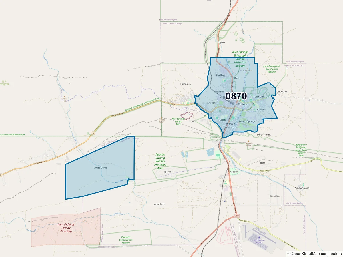 Map of postcode 0870 — Gillen, NT, Australia