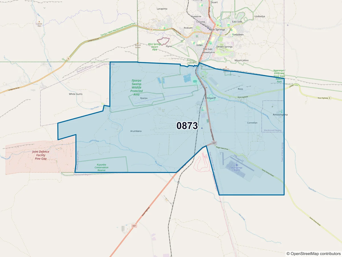 Map of postcode 0873 — Ross, NT, Australia