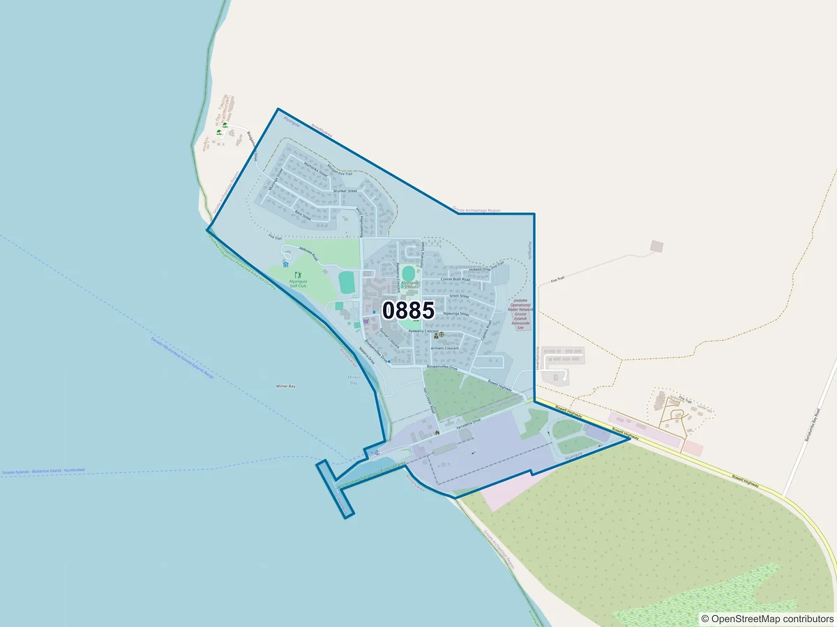 Map of postcode 0885 — Alyangula, NT, Australia