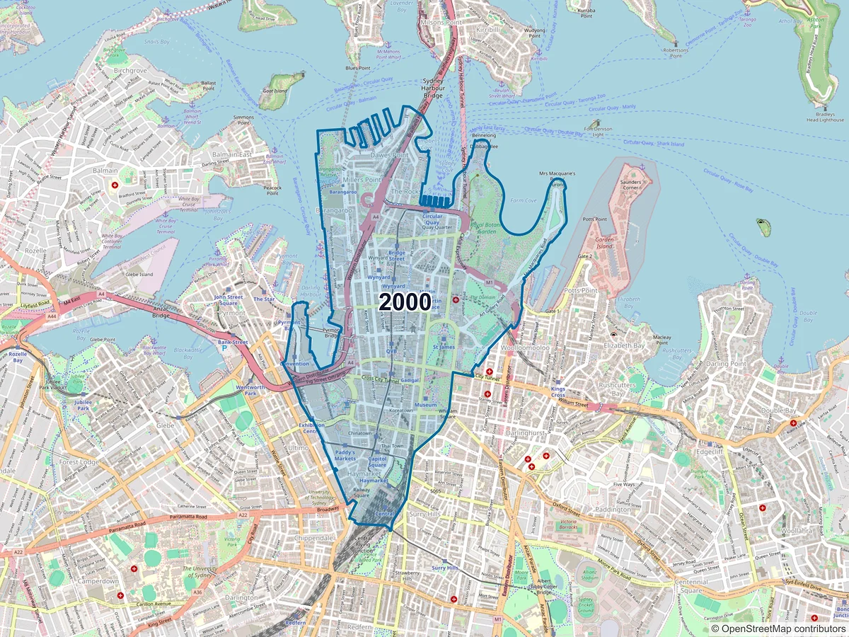 Map of postcode 2000 — Sydney, NSW, Australia