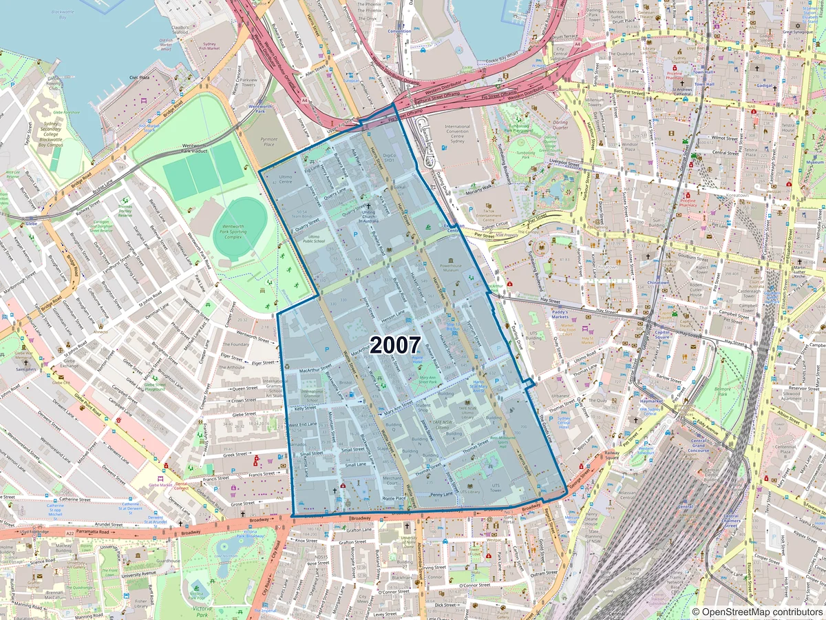 Map of postcode 2007 — Ultimo, NSW, Australia