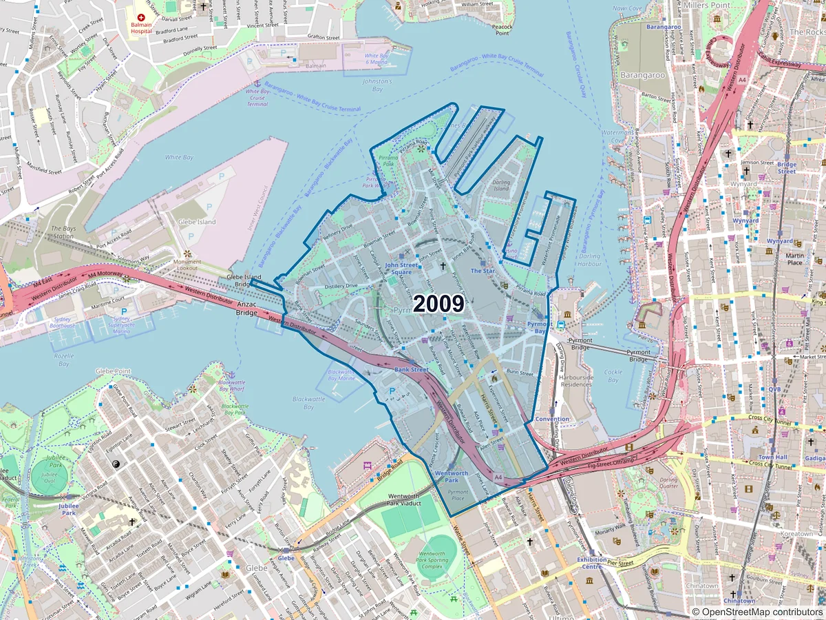 Map of postcode 2009 — Pyrmont, NSW, Australia