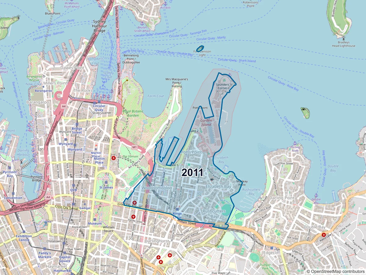 Map of postcode 2011 — Potts Point, NSW, Australia
