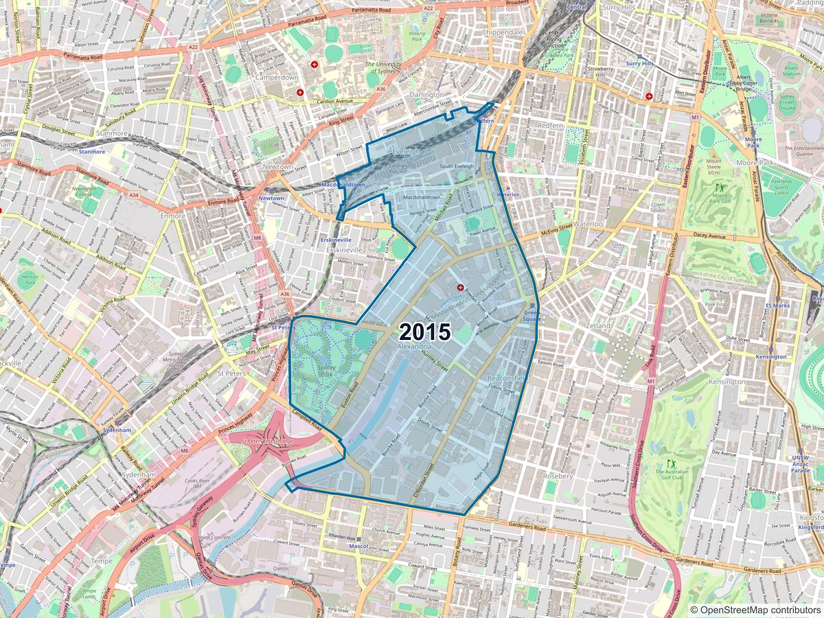 Map of postcode 2015 — Alexandria, NSW, Australia