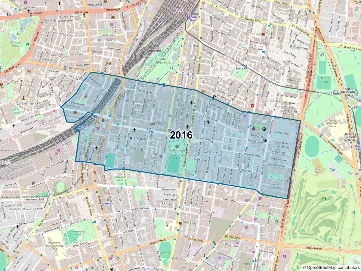 Map of postcode 2016 — Redfern, NSW, Australia