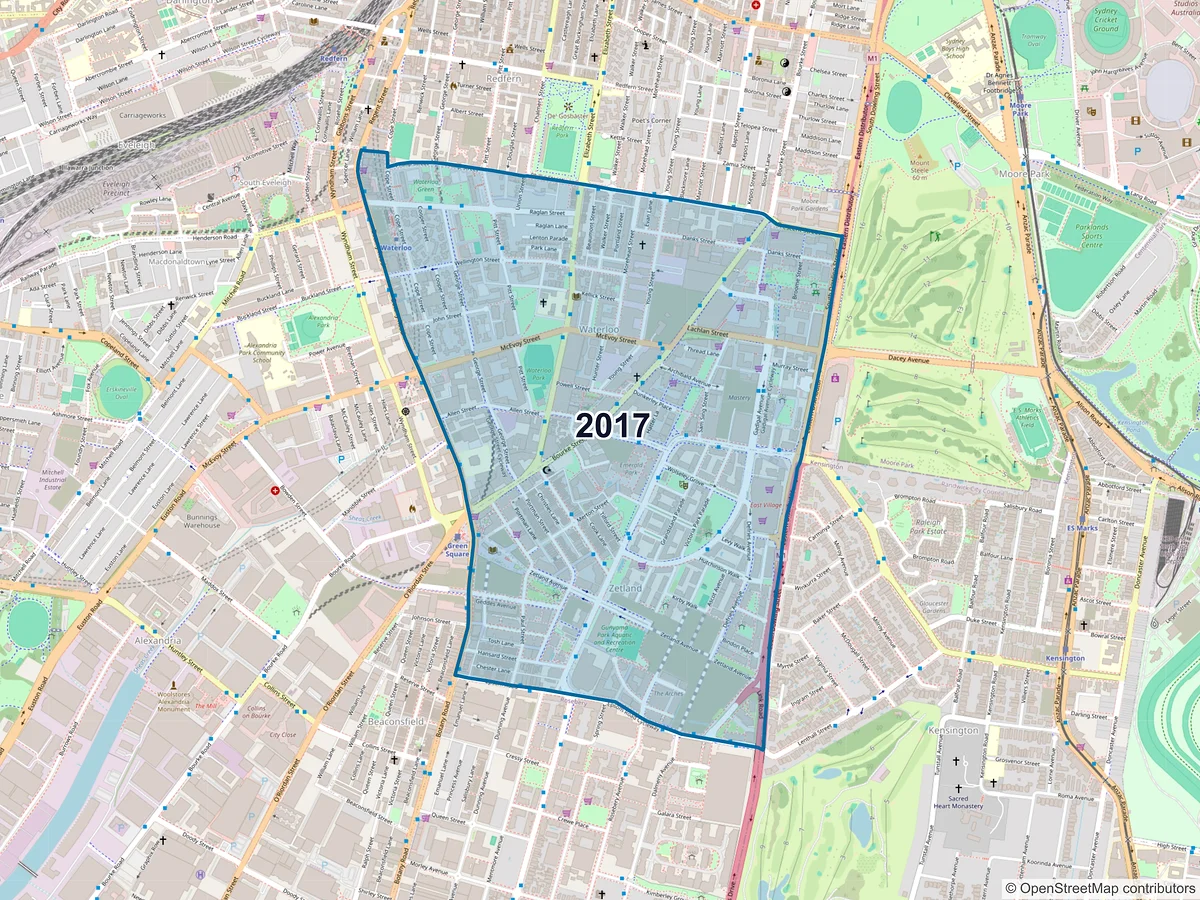 Map of postcode 2017 — Waterloo, NSW, Australia