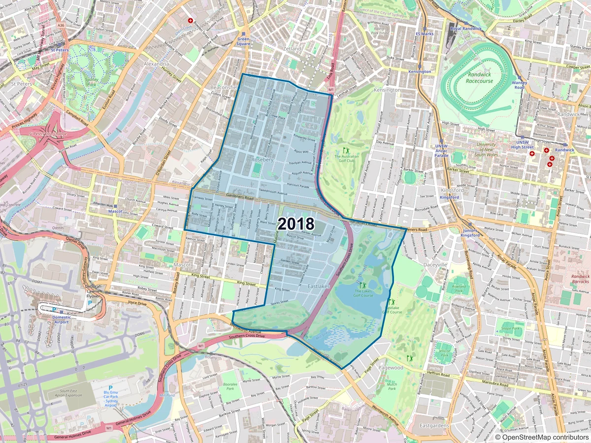 Map of postcode 2018 — Rosebery, NSW, Australia