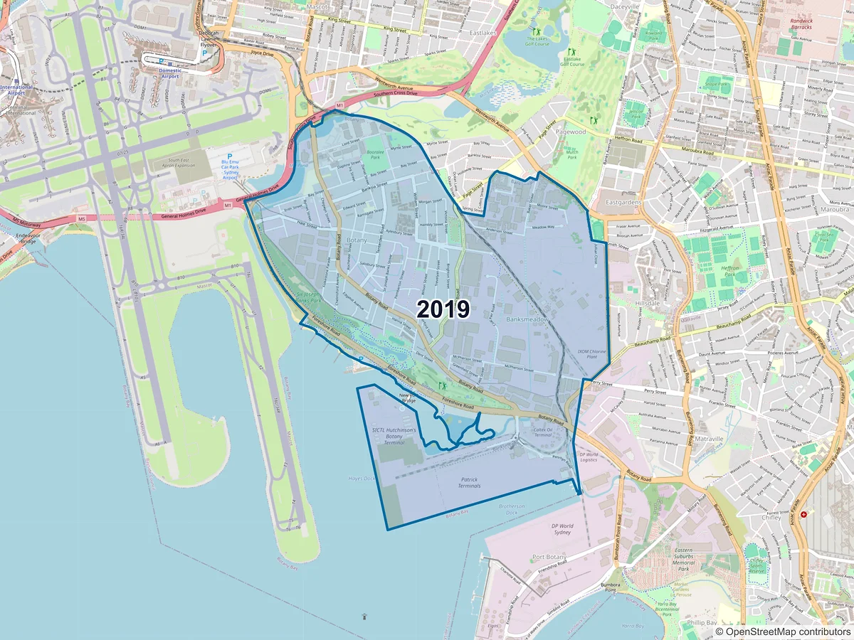 Map of postcode 2019 — Botany, NSW, Australia