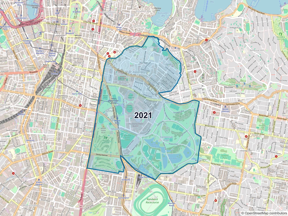 Map of postcode 2021 — Paddington, NSW, Australia