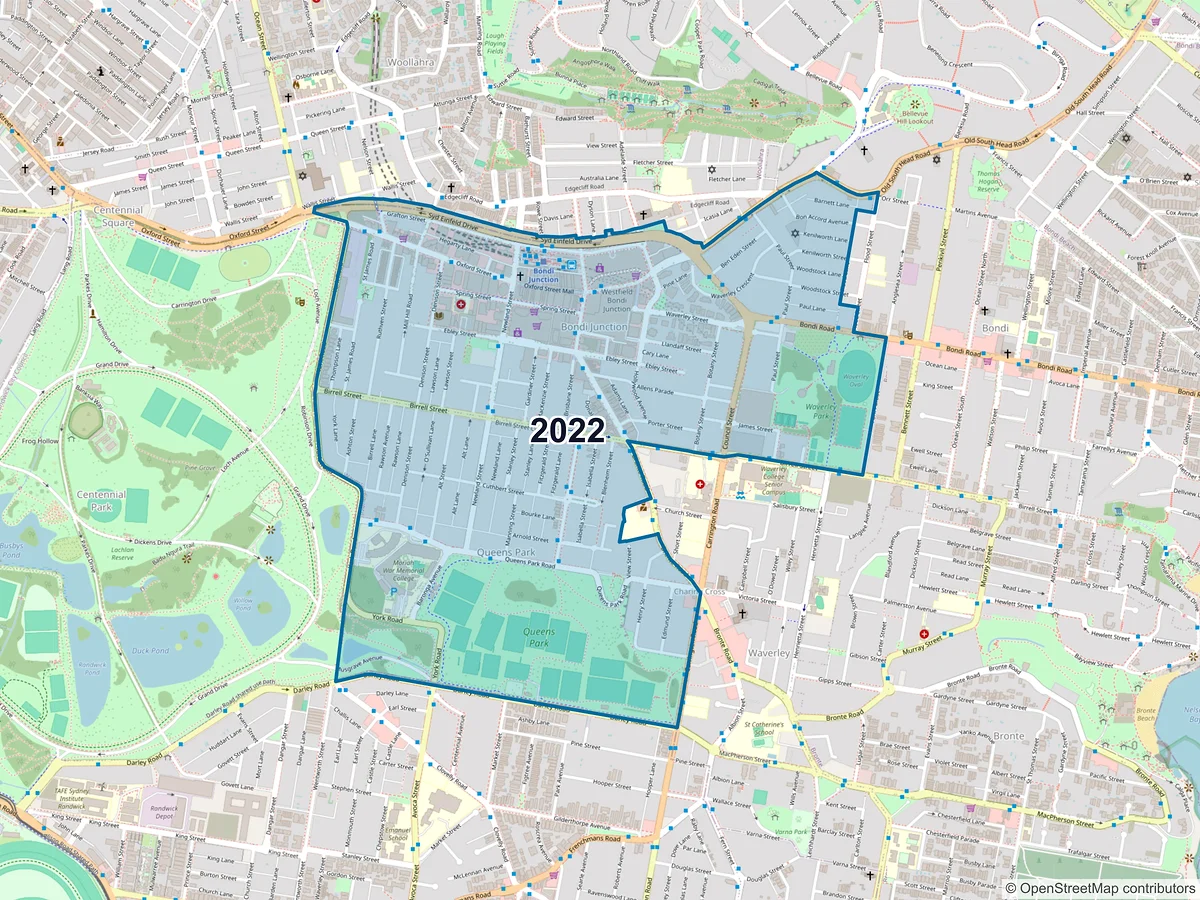Map of postcode 2022 — Bondi Junction, NSW, Australia