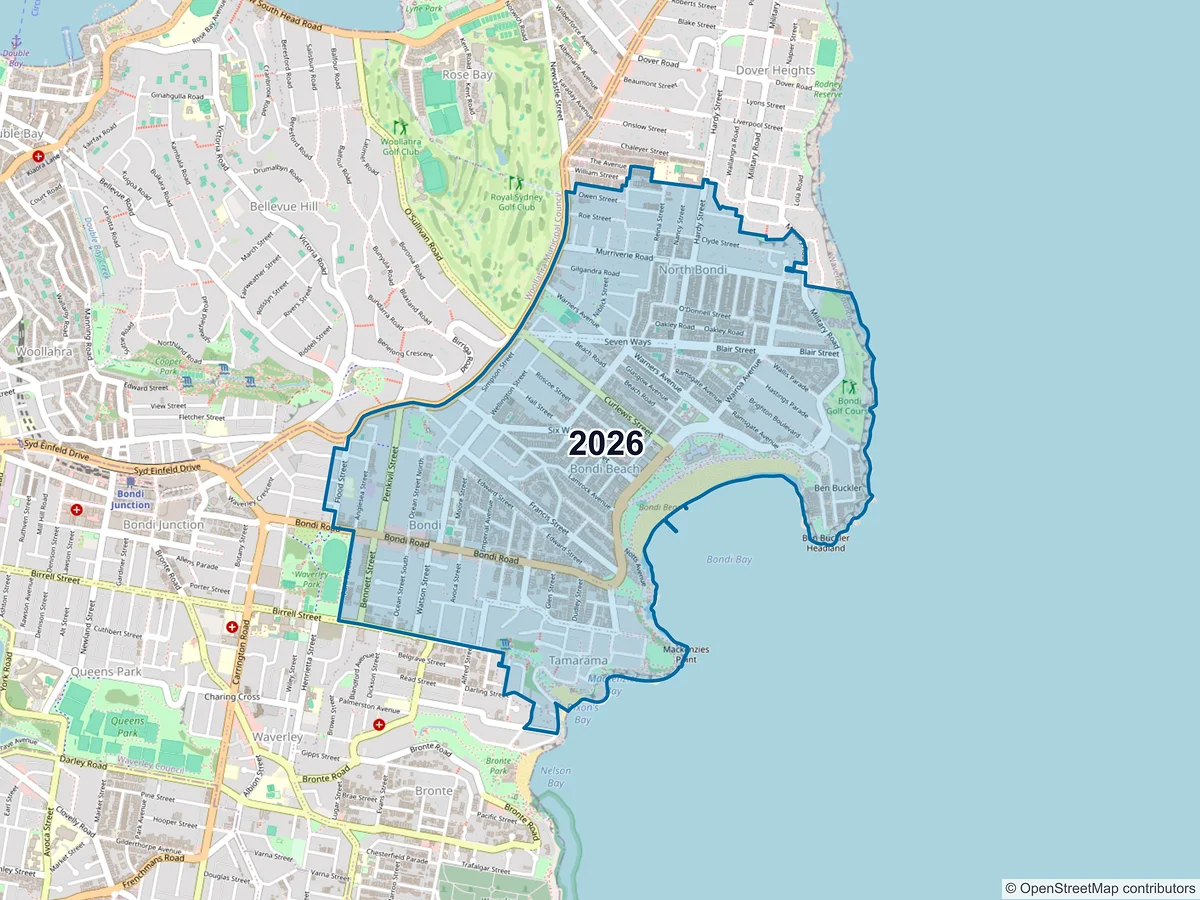 Map of postcode 2026 — Bondi Beach, NSW, Australia