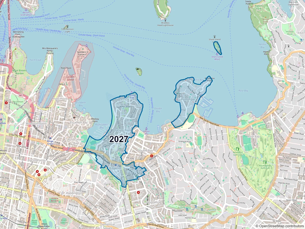 Map of postcode 2027 — Darling Point, NSW, Australia