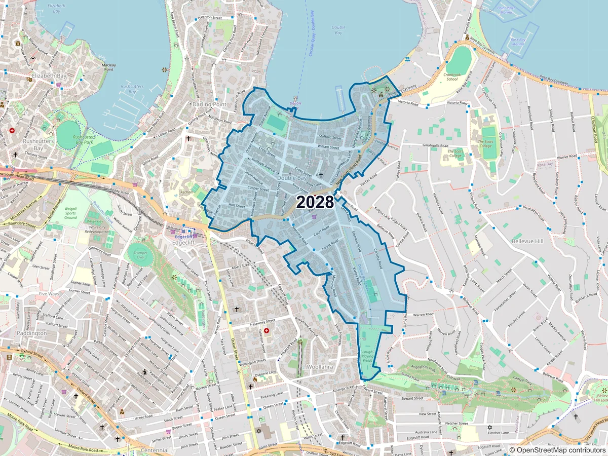 Map of postcode 2028 — Double Bay, NSW, Australia