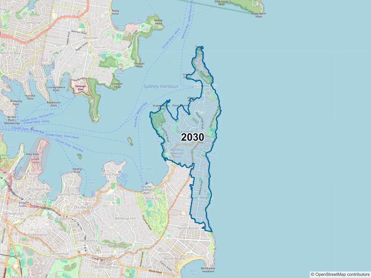 Map of postcode 2030 — Vaucluse, NSW, Australia