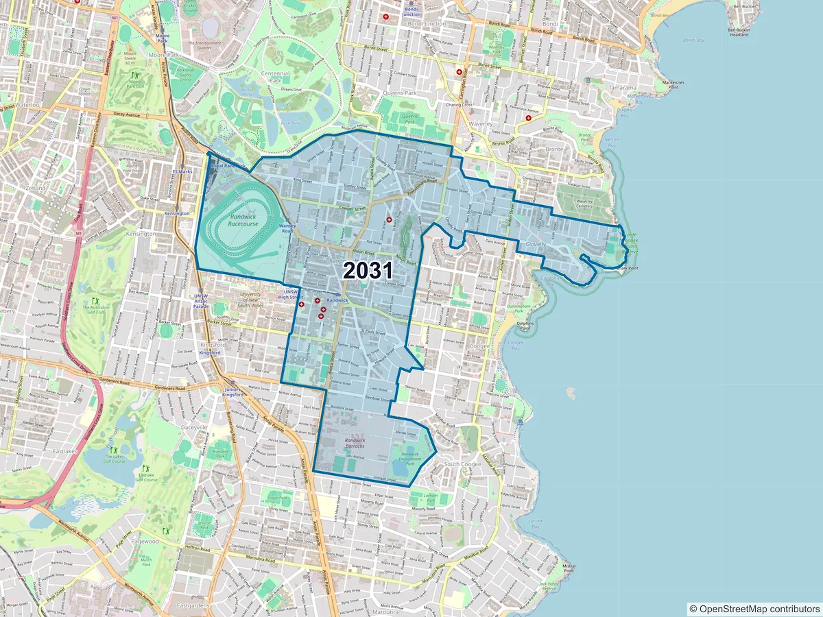 Map of postcode 2031 — Randwick, NSW, Australia