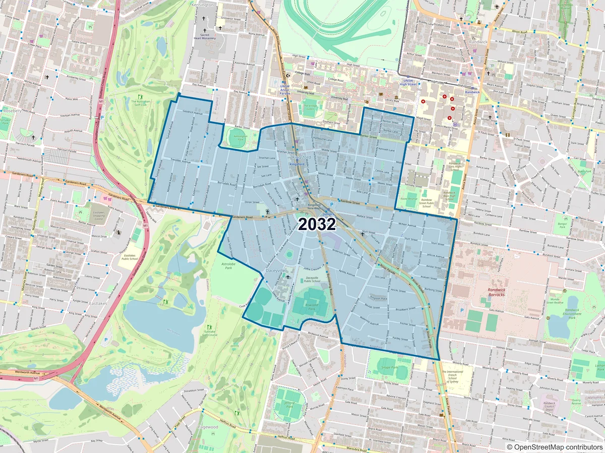 Map of postcode 2032 — Kingsford, NSW, Australia