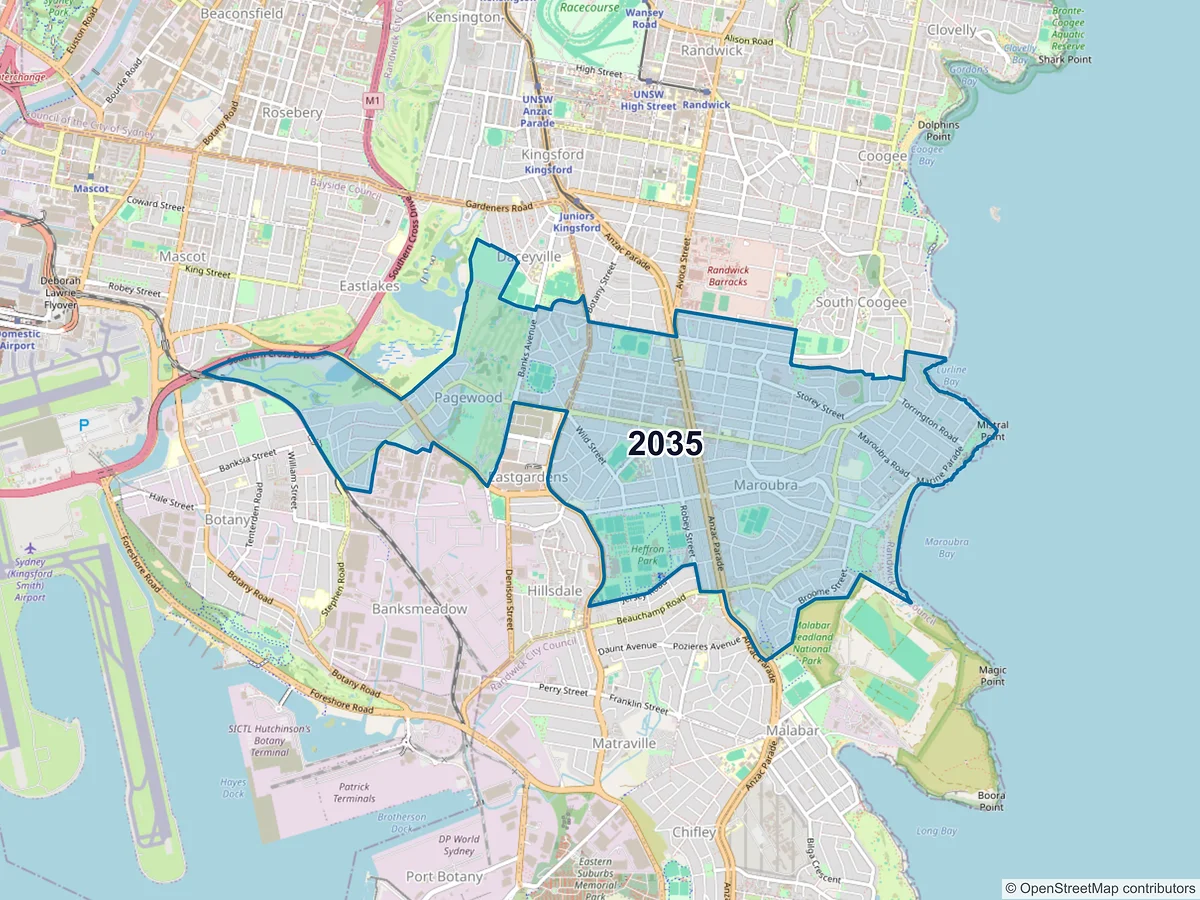 Map of postcode 2035 — Maroubra, NSW, Australia