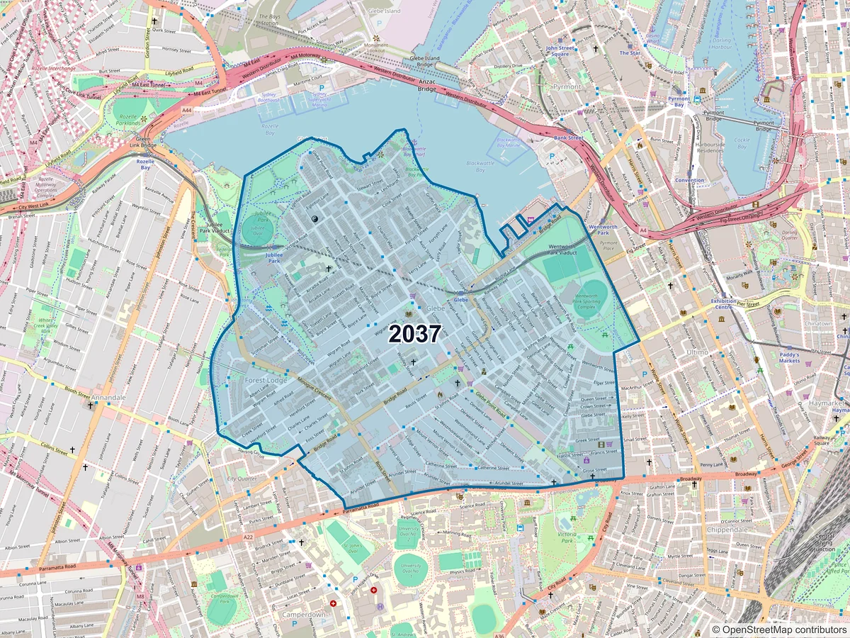 Map of postcode 2037 — Glebe, NSW, Australia