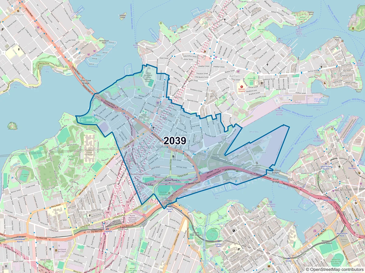 Map of postcode 2039 — Rozelle, NSW, Australia