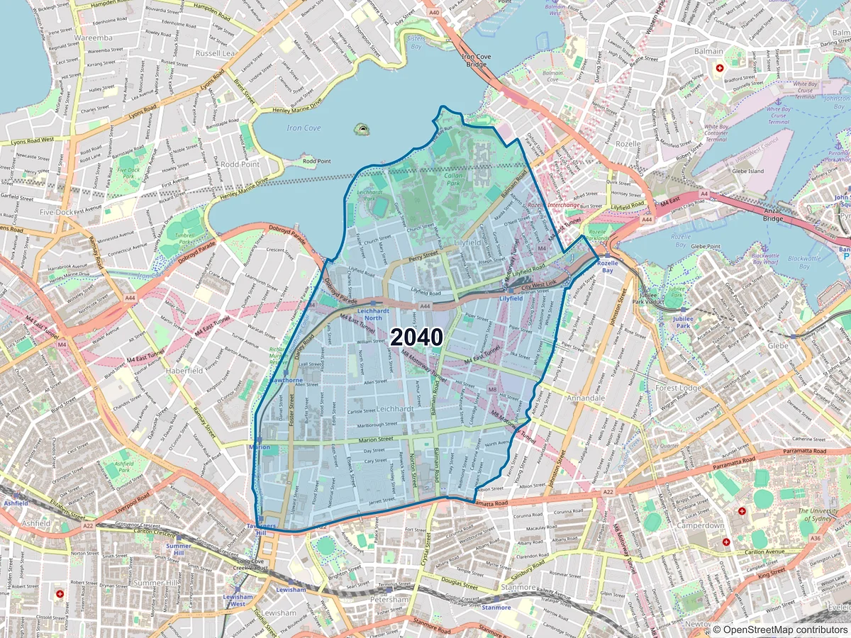 Map of postcode 2040 — Leichhardt, NSW, Australia