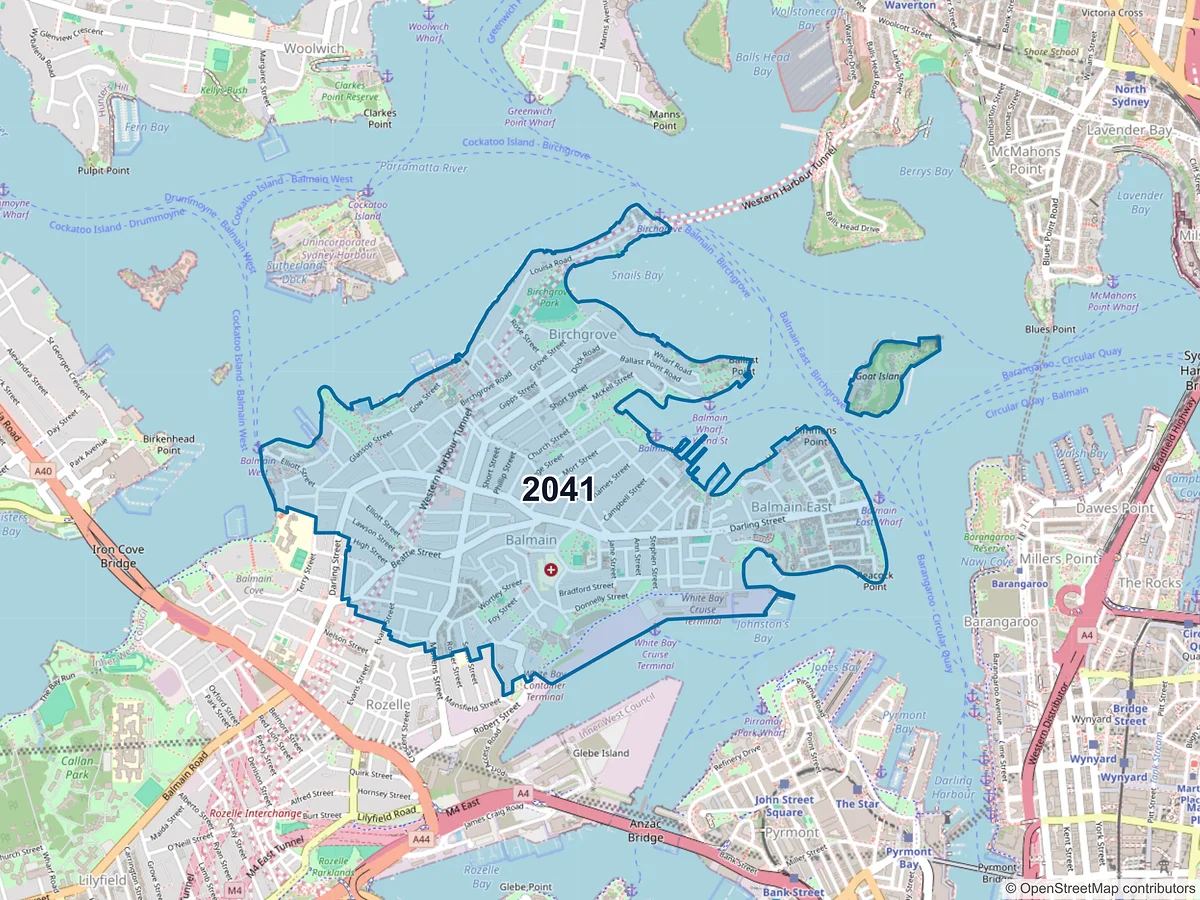 Map of postcode 2041 — Balmain, NSW, Australia