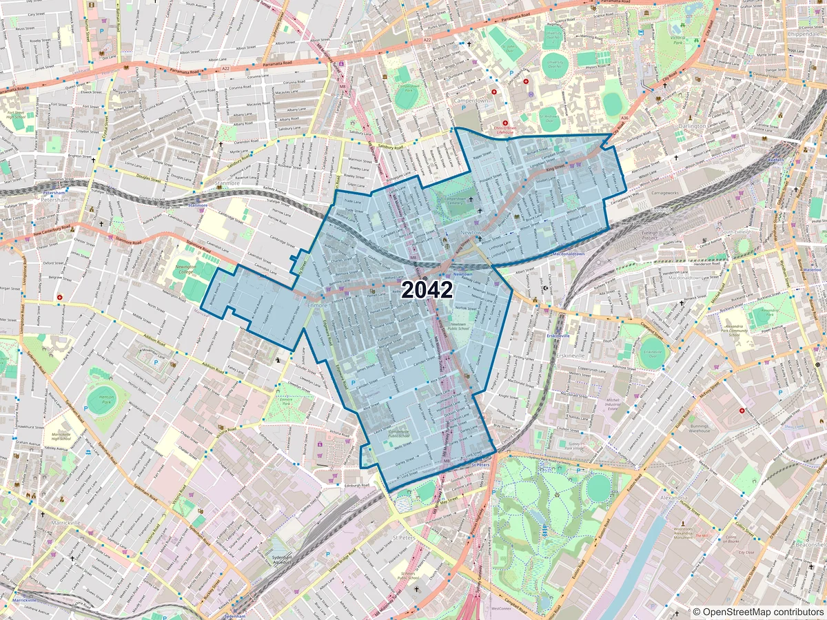 Map of postcode 2042 — Newtown, NSW, Australia