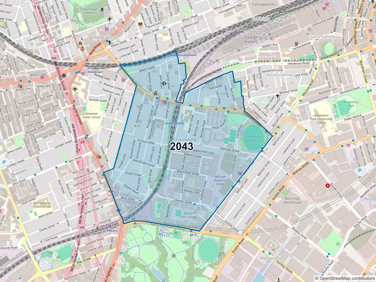 Map of postcode 2043 — Erskineville, NSW, Australia