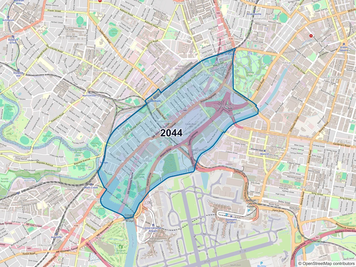 Map of postcode 2044 — St Peters, NSW, Australia