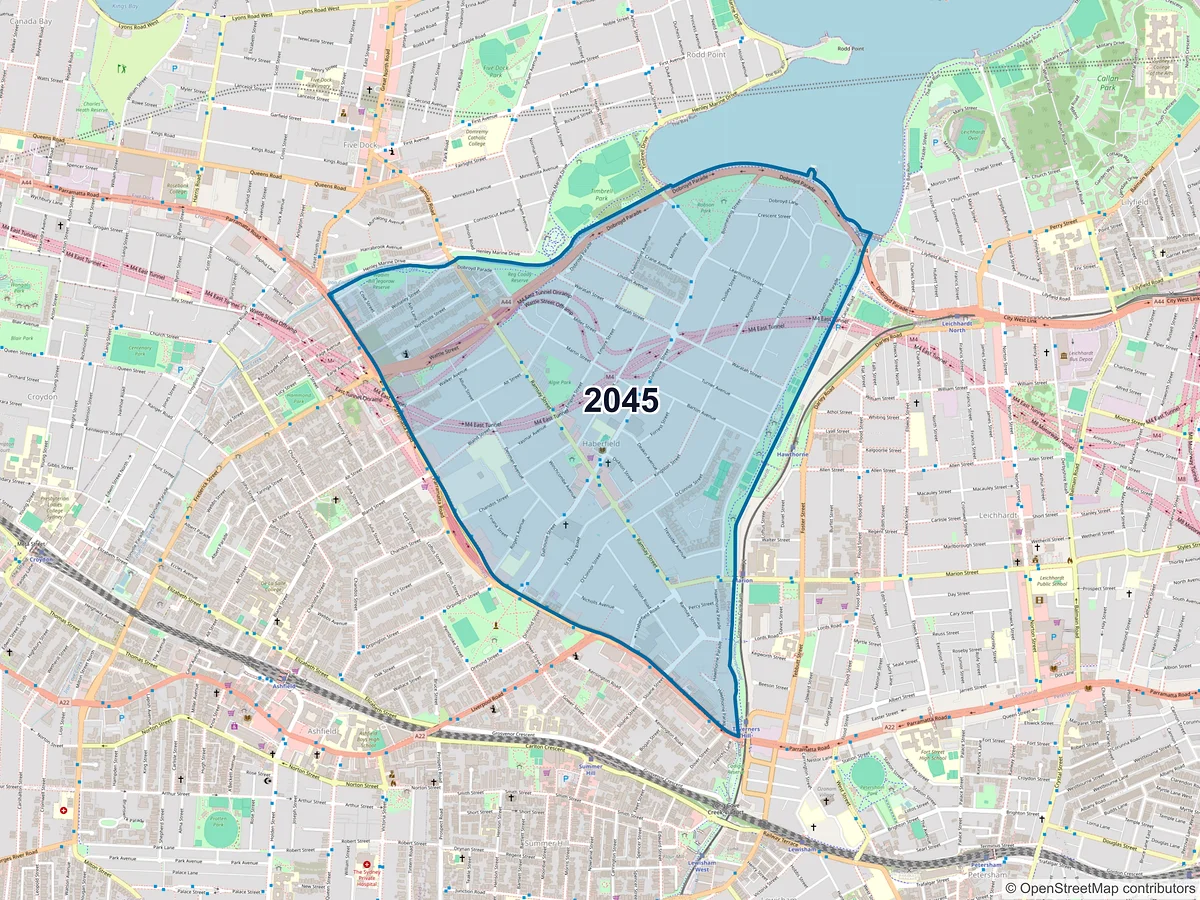 Map of postcode 2045 — Haberfield, NSW, Australia