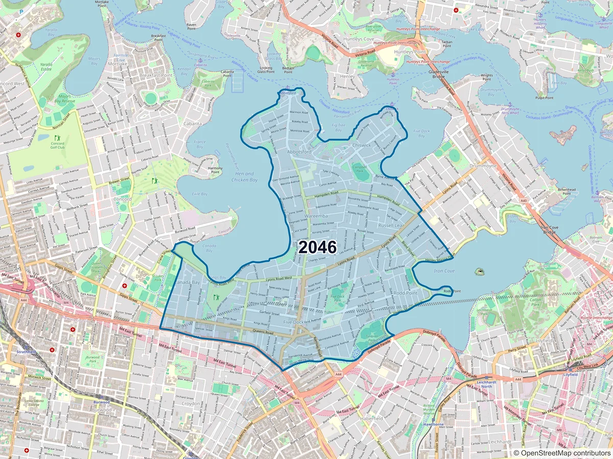 Map of postcode 2046 — Five Dock, NSW, Australia