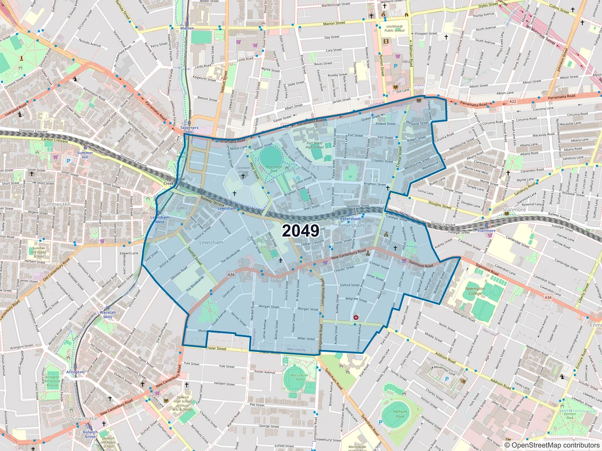 Map of postcode 2049 — Petersham, NSW, Australia