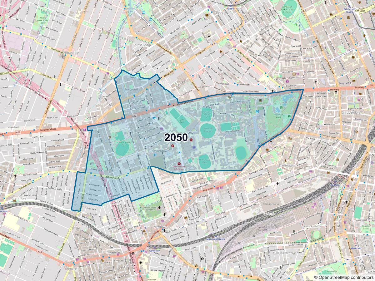 Map of postcode 2050 — Camperdown, NSW, Australia