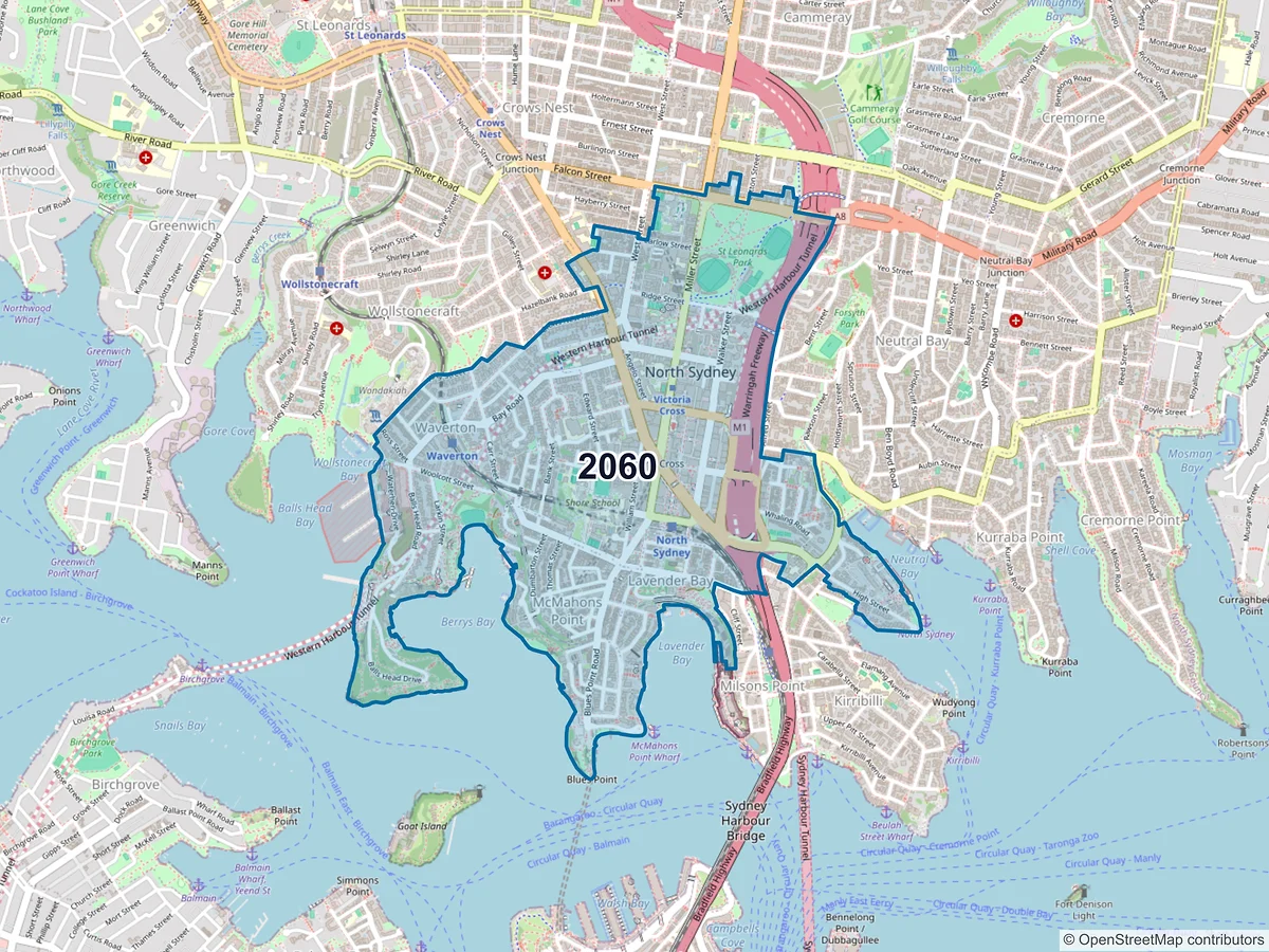 Map of postcode 2060 — North Sydney, NSW, Australia