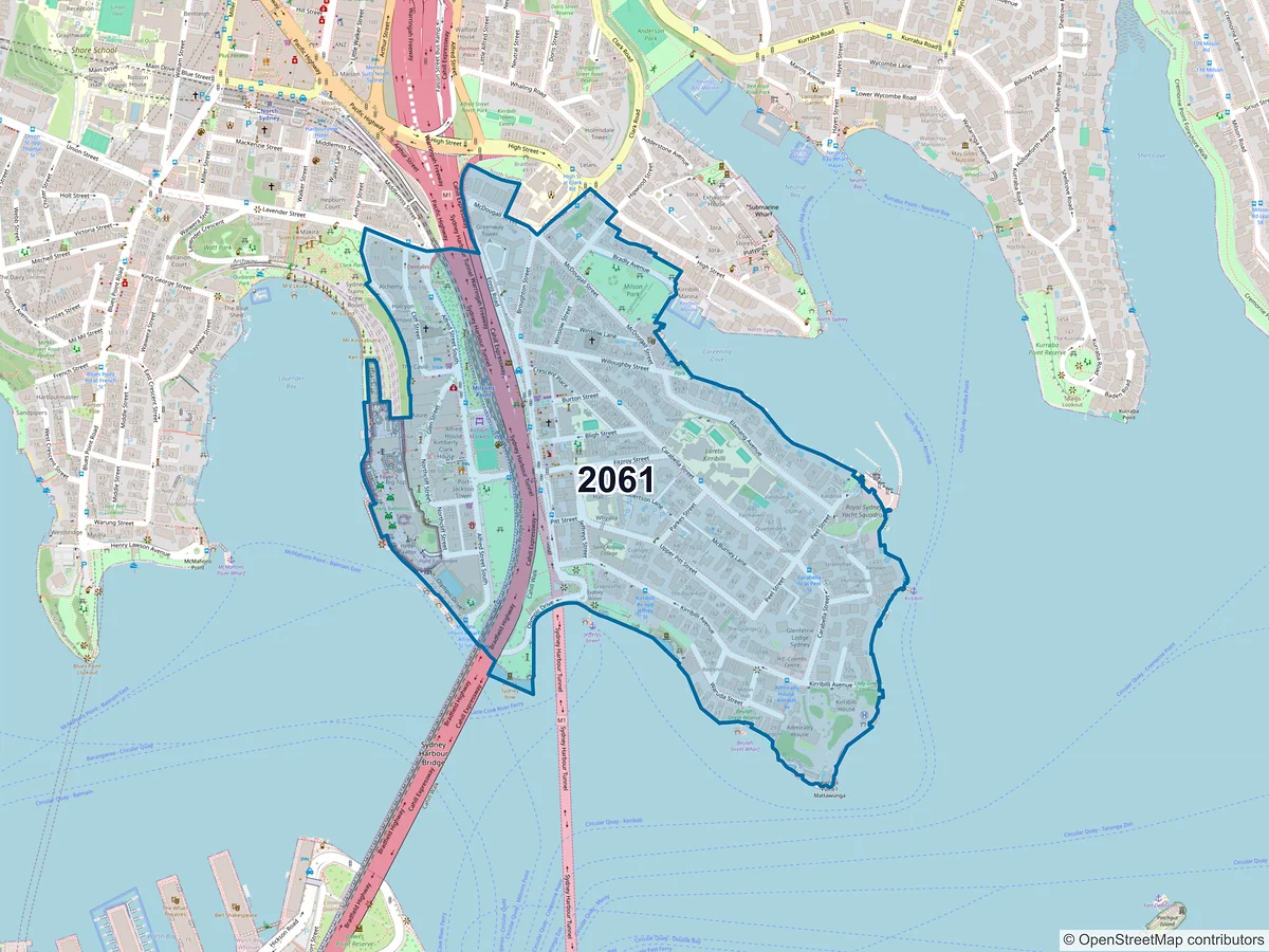 Map of postcode 2061 — Kirribilli, NSW, Australia