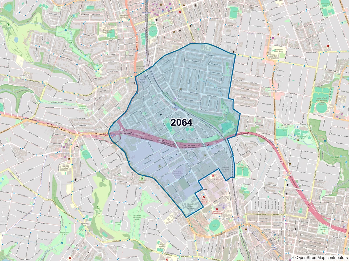 Map of postcode 2064 — Artarmon, NSW, Australia