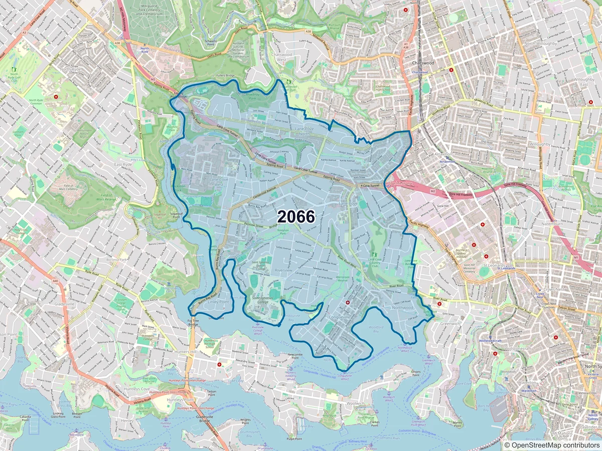 Map of postcode 2066 — Lane Cove, NSW, Australia