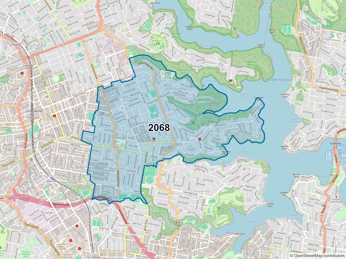 Map of postcode 2068 — Willoughby, NSW, Australia