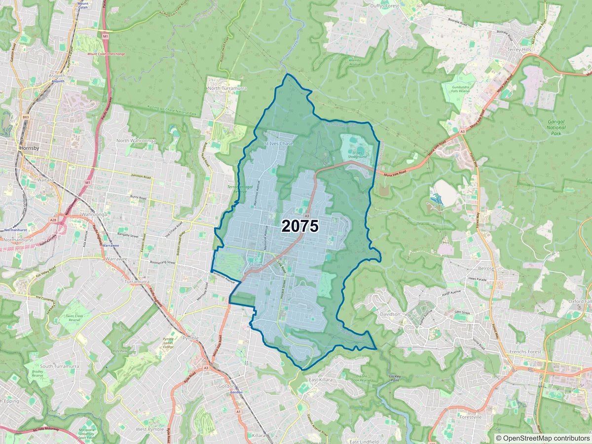 Map of postcode 2075 — St Ives, NSW, Australia