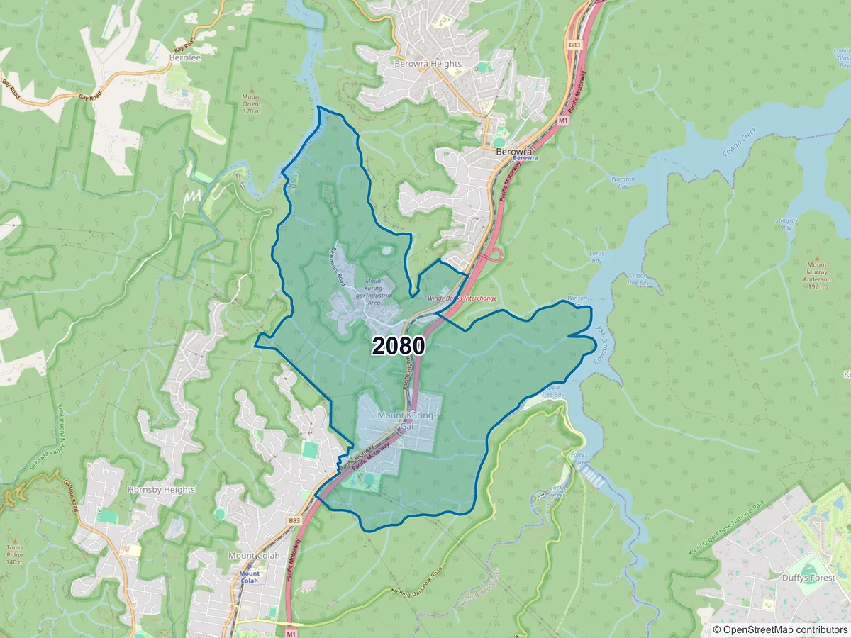 Map of postcode 2080 — Mount Kuring-Gai, NSW, Australia