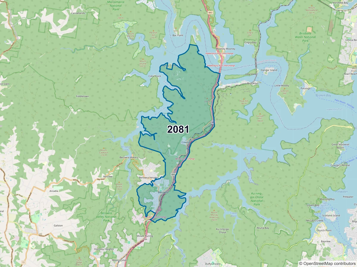 Map of postcode 2081 — Berowra, NSW, Australia