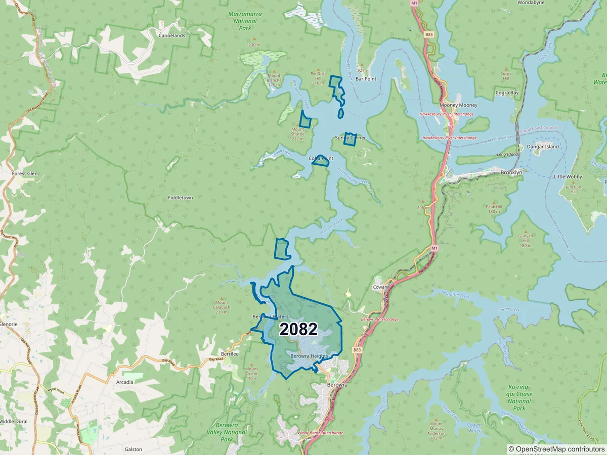 Map of postcode 2082 — Berowra Heights, NSW, Australia