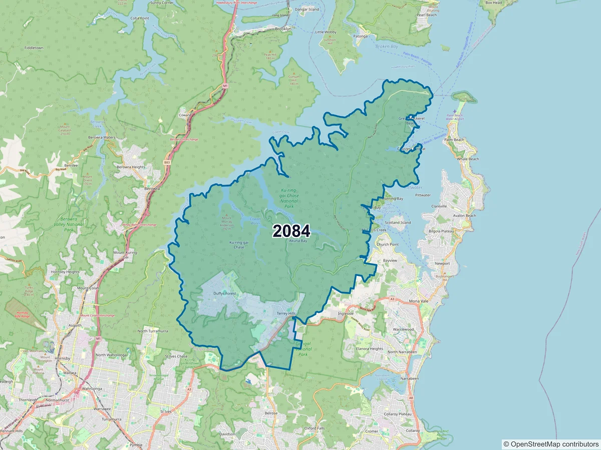 Map of postcode 2084 — Terrey Hills, NSW, Australia