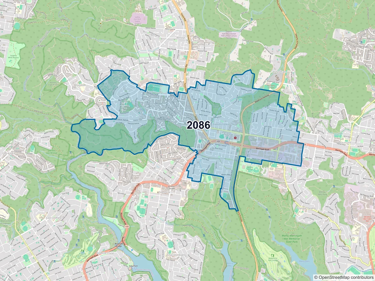 Map of postcode 2086 — Frenchs Forest, NSW, Australia