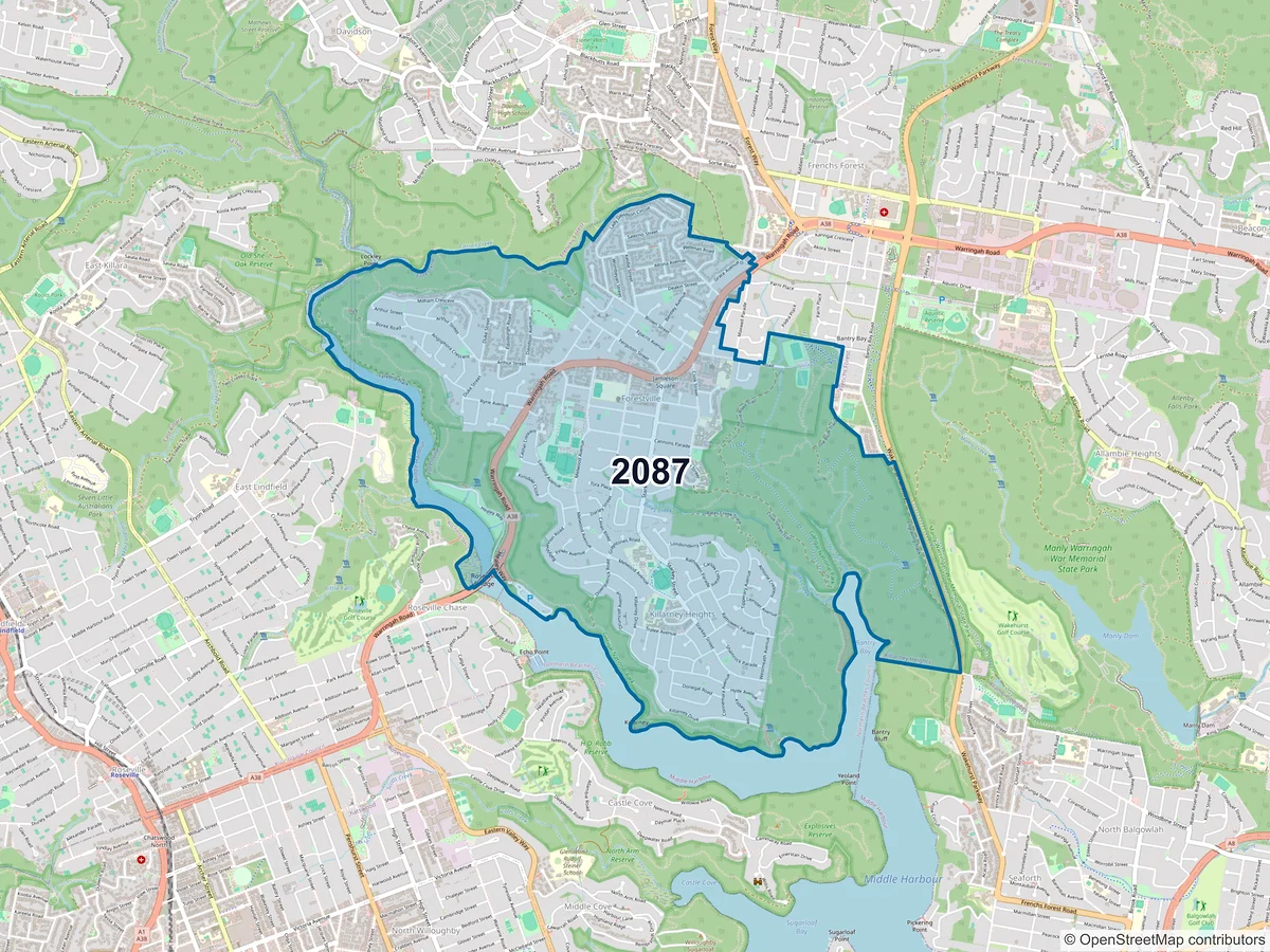 Map of postcode 2087 — Forestville, NSW, Australia