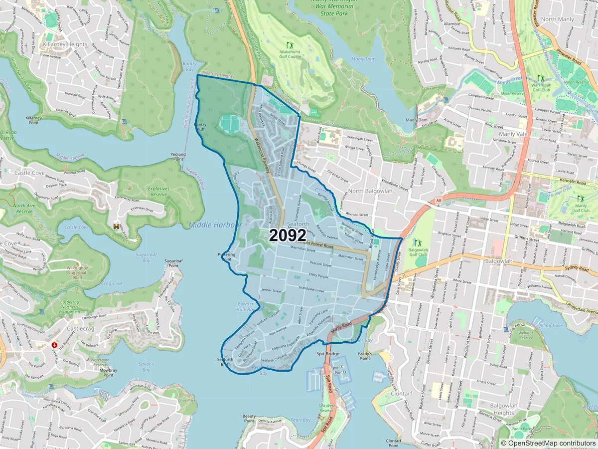 Map of postcode 2092 — Seaforth, NSW, Australia