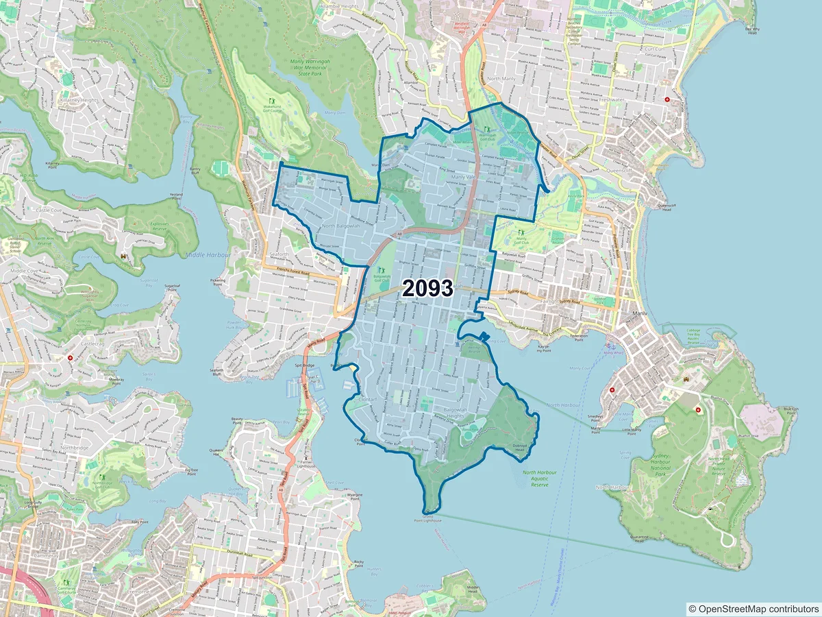Map of postcode 2093 — Balgowlah, NSW, Australia