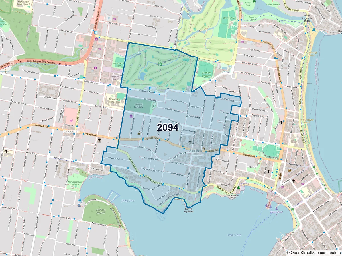 Map of postcode 2094 — Fairlight, NSW, Australia