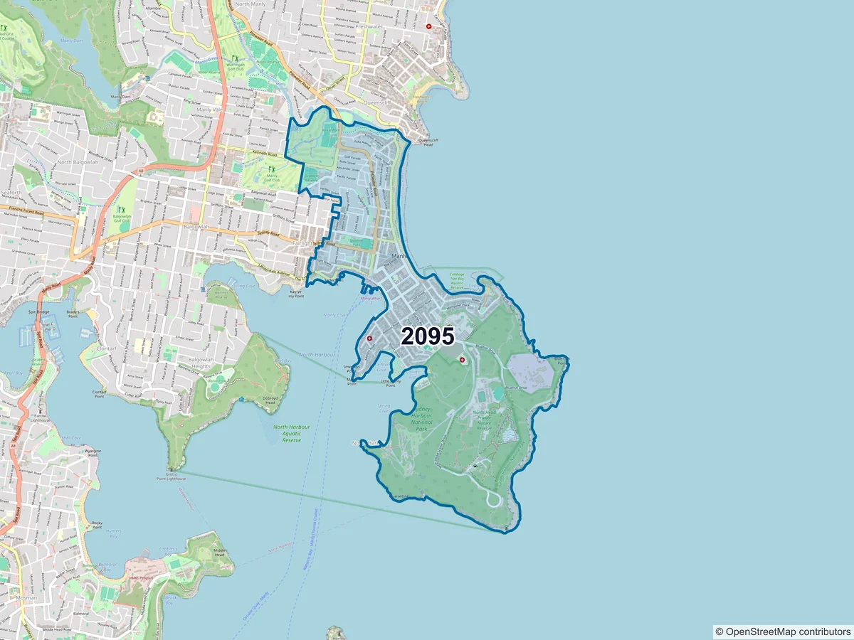 Map of postcode 2095 — Manly, NSW, Australia