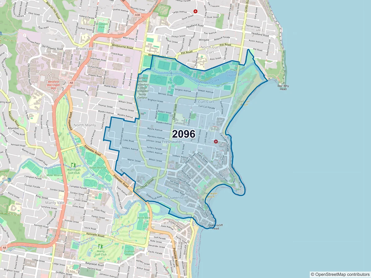 Map of postcode 2096 — Freshwater, NSW, Australia