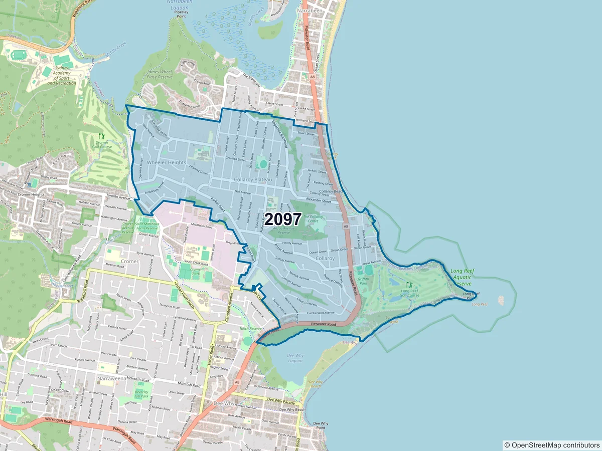 Map of postcode 2097 — Collaroy, NSW, Australia